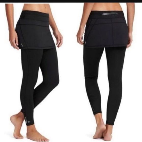 Athleta Black Elation 2 in 1 Skirted Leggings Back Pocket - Picture 1 of 13